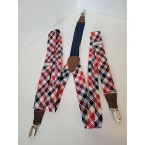 Men's Unbranded Red Navy White Plaid Adjustable Clip-On Suspenders